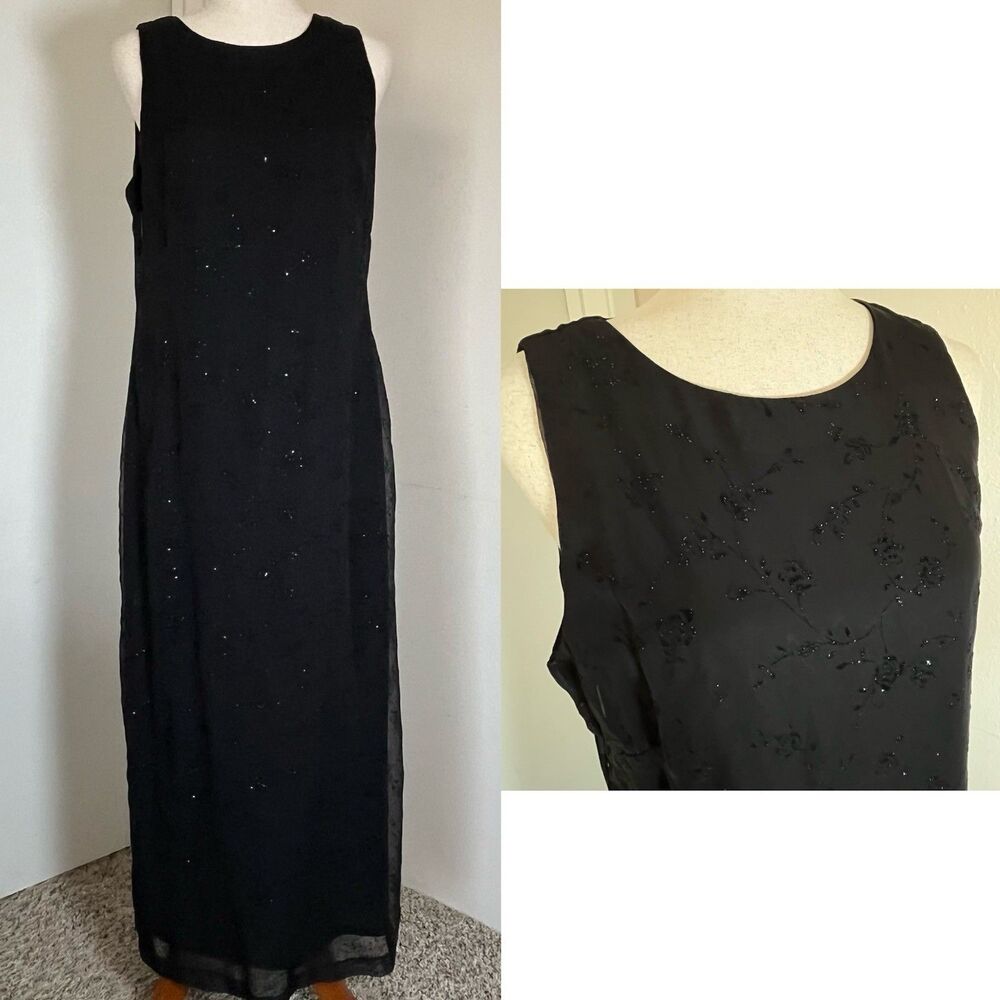 VTG Y2K Jessica Howard Modest Formal Dress Floral Glitter Size 12